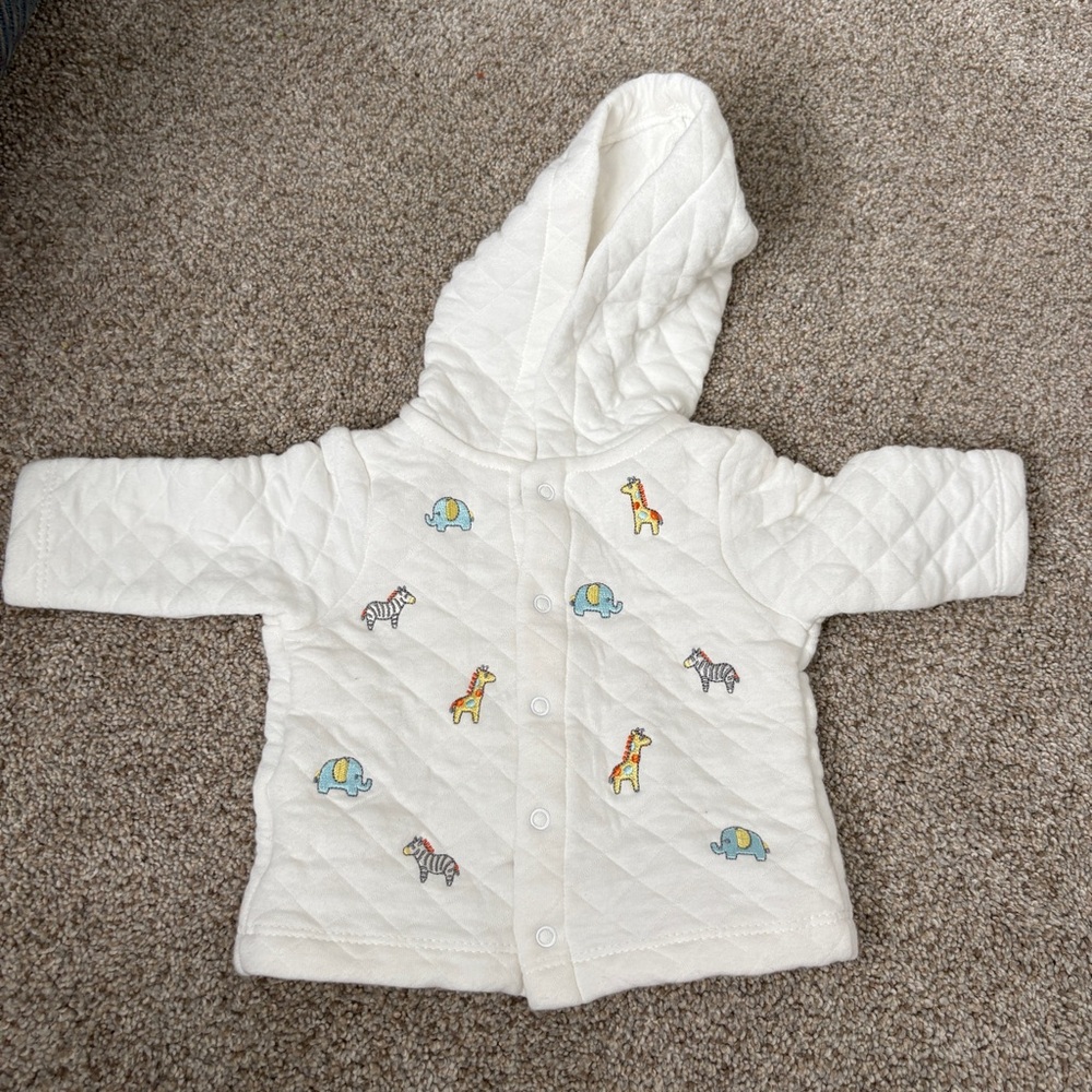 Little Me Quilted Baby Sweater White embroidered animals size 0-3 months